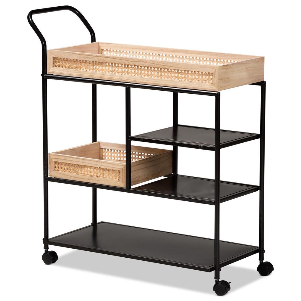 Baxton Studio Calais Kitchen Cart in Oak Brown and Black, , large