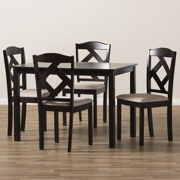 Baxton Studio Ruth 5-Piece Dining Set in Dark Brown, , large