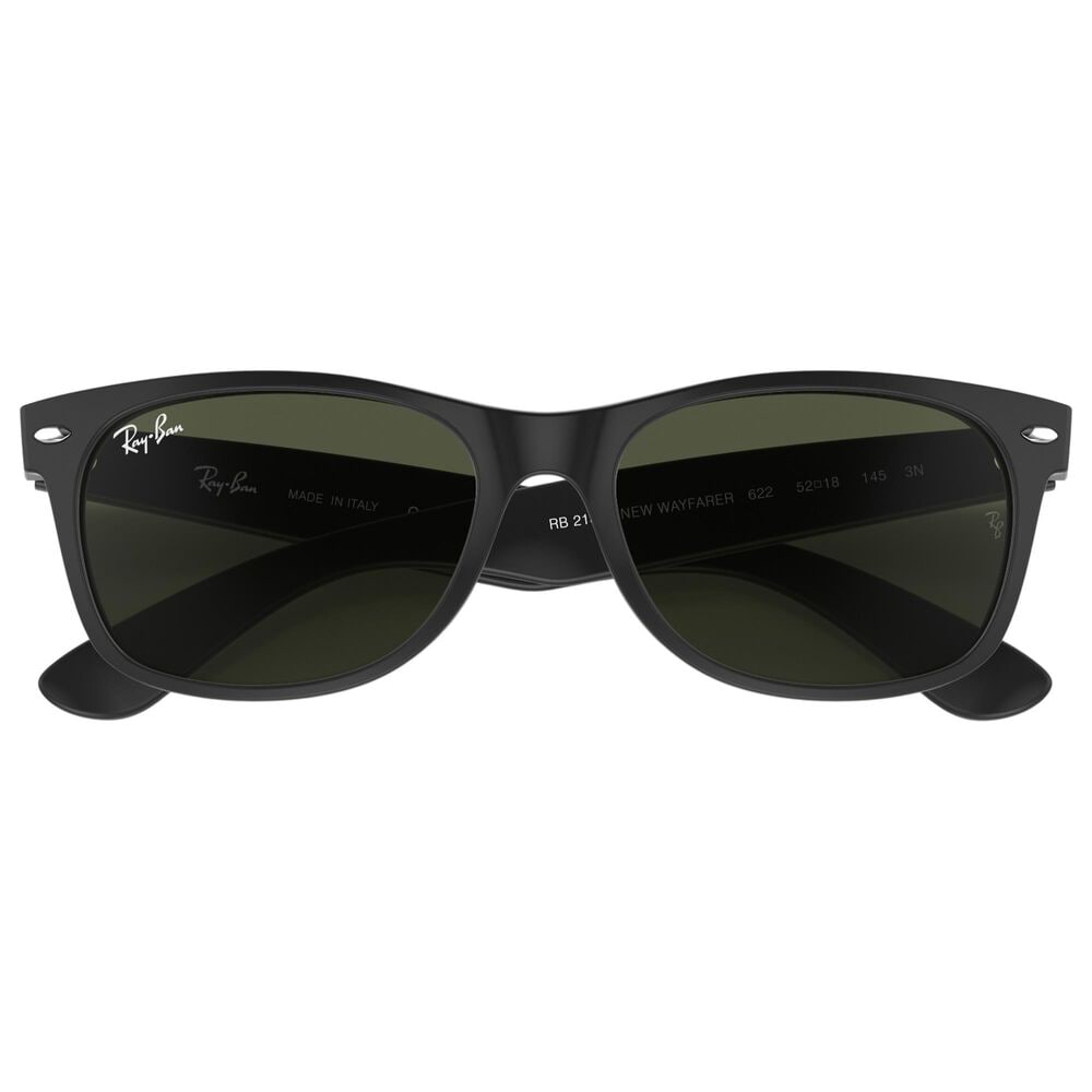 Rayban Glasses New Wayfarer Classic Sunglasses with G-15 Green Lenses in Matte Rubber Black, , large