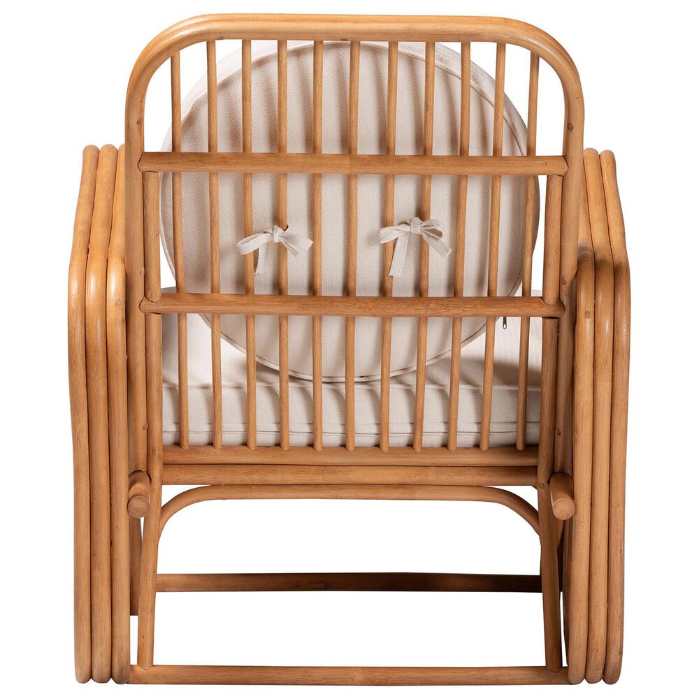Baxton Studio Tiramisu Arm Chair with Light Honey Rattan in White, , large