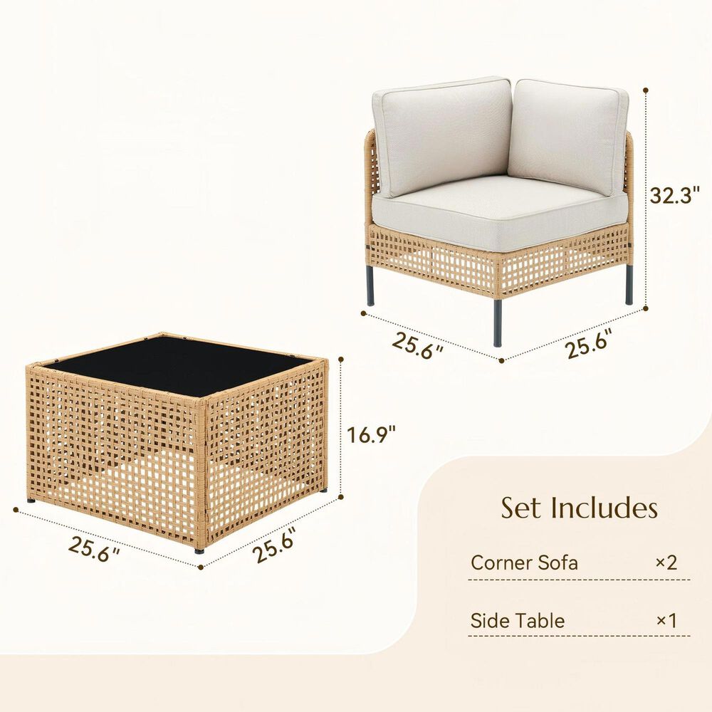Sunwell Garden 2-Piece Patio Modular Set with Corner Chair in Beige, , large