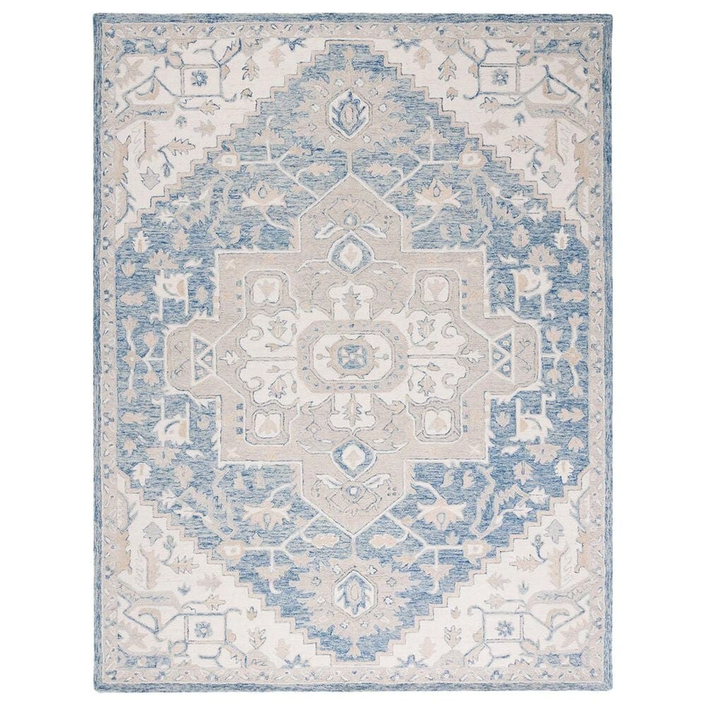 Safavieh Micro-Loop MLP503M 8" x 10" Blue and Ivory Area Rug, , large