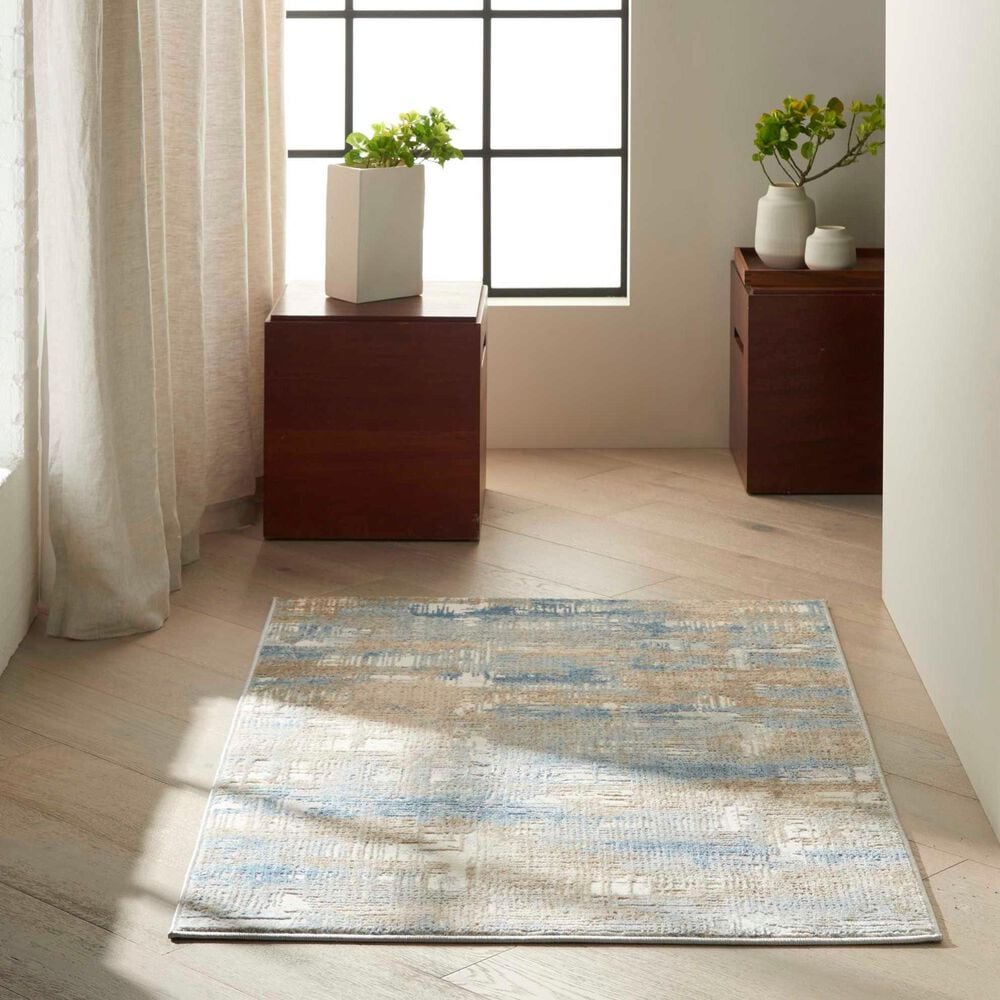 Nourison Rush 2&#39;2&quot; x 3&#39;9&quot; Blue and Beige Area Rug, , large