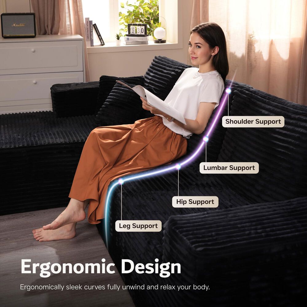 HOMLUX Modular Sectional Cloud Couch, Plush Corduroy U Shaped Sofa with Chaise, Big Comfy Couches Set in Black, , large