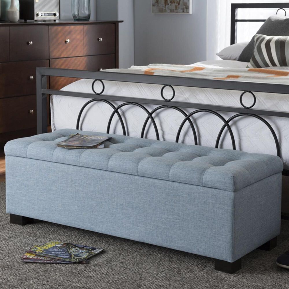 Baxton Studio Roanoke Upholstered Storage Ottoman Bench in Light Blue