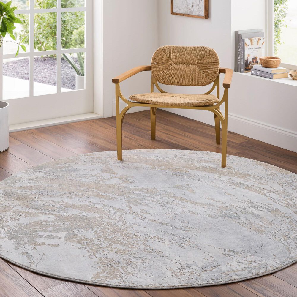 Surya Brunswick Cream, Taupe, Tan, Light Slate, Blue and Gray 7&#39;10&quot; Round Area Rug, , large