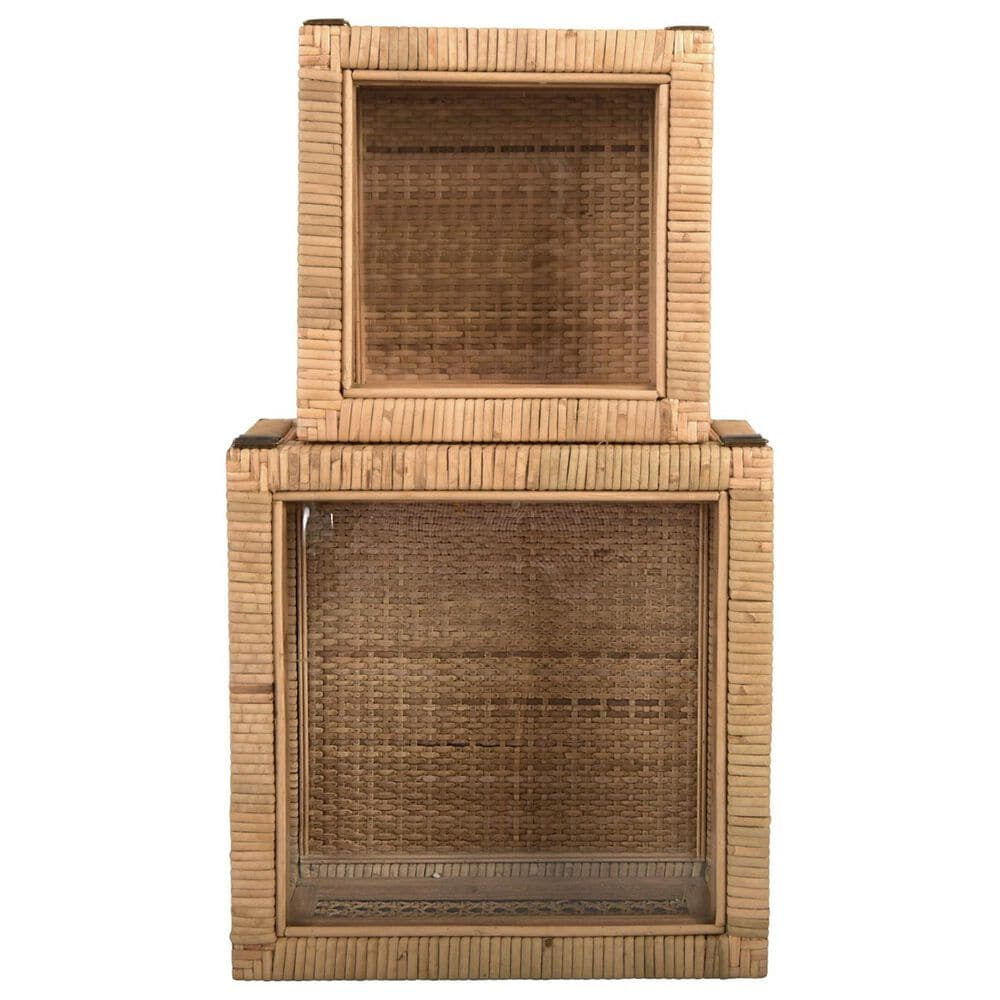 Creative Coop 2-Piece Woven Wood and Rattan Display Boxe with Glass Lid Set in Natural, , large