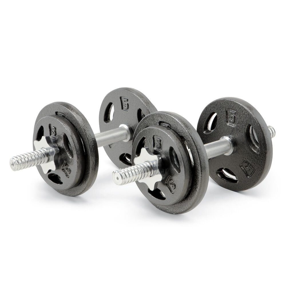 Impex, Inc Case Iron Dumbbell Set with Case: &#40;4&#41; 5lb plates, &#40;4&#41; 3lb plates, &#40;2&#41; 14&quot; handles, &#40;4&#41; Spin Lock Collars, , large
