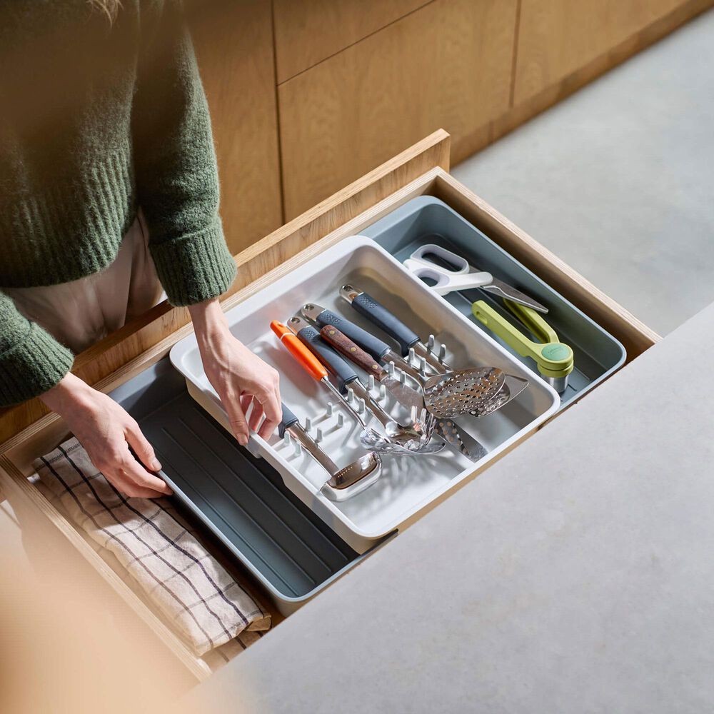 Joseph Joseph DrawerStore Expanding Cutlery, Utensil and Gadget Organizer in Grey and Stone, , large