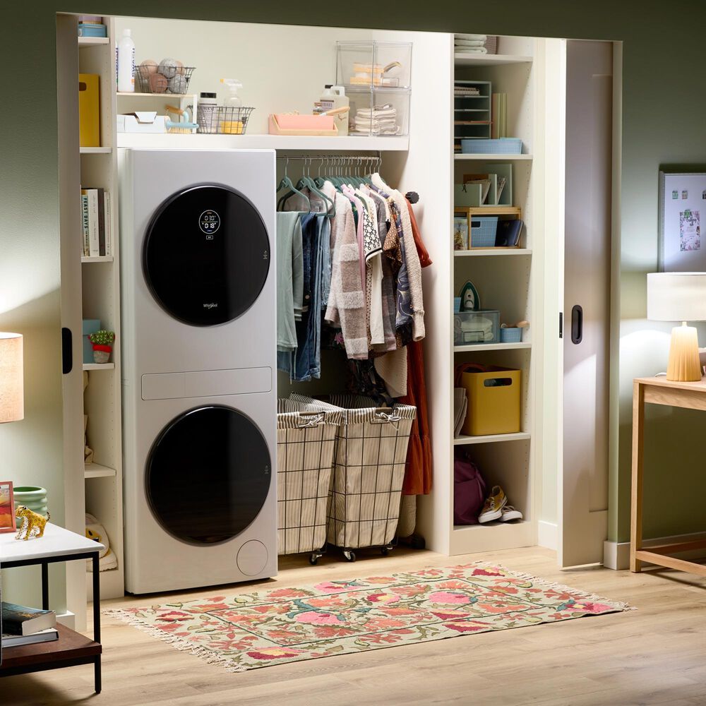 Whirlpool 2.7 Cu. Ft. Washer and 4.3 Cu. Ft. Electric Dryer Stack Laundry in White, , large