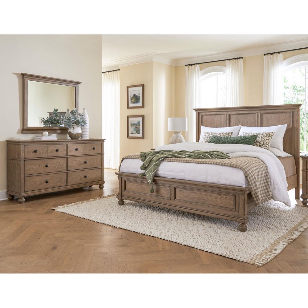 Riva Ridge Oxford 3-Piece Queen Panel Bedroom Set in Tan with USB Ports, , large