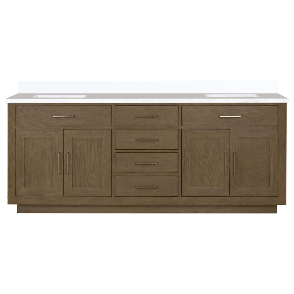 Lexora Home Abbey 80&quot; Double Bathroom Vanity in Grey Oak with 2 cm White Quartz Top and Rectangular Sinks, , large
