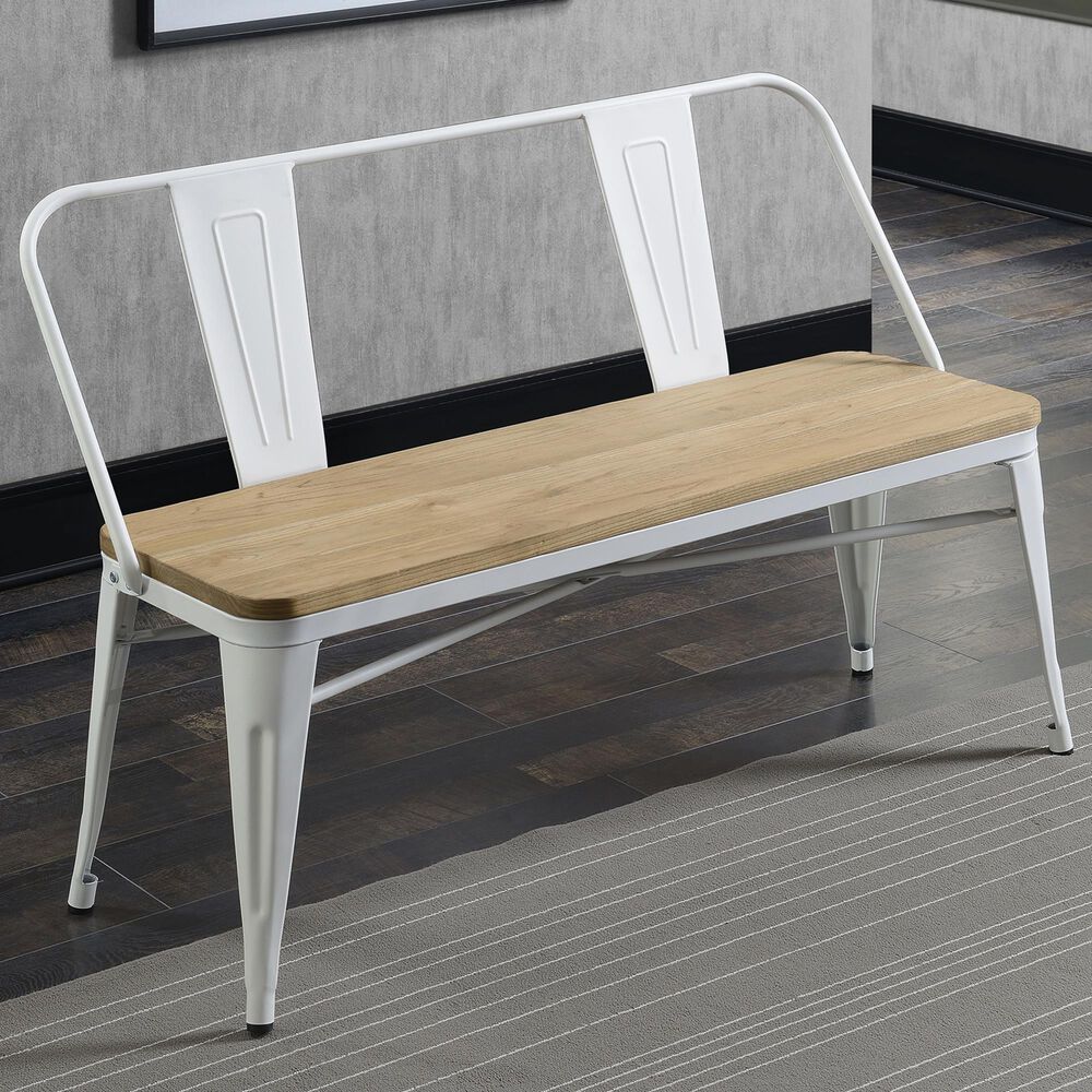 Furniture of America Patterson Dining Bench in White and Dark Oak, , large