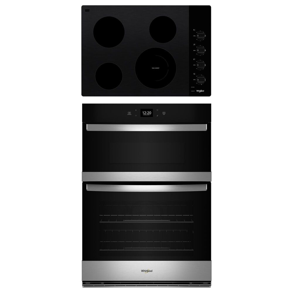 Whirlpool 2-Piece Kitchen Package with 6.4 Cu. Ft. Combination Wall Oven and Electric Cooktop in Fingerprint Resistant Stainless Steel and Black, , large