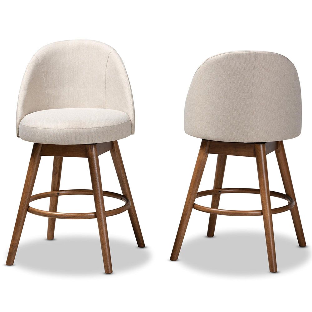 Baxton Studio Carra Swivel Counter Stool with Light Beige Cushion in Walnut (Set of 2), , large