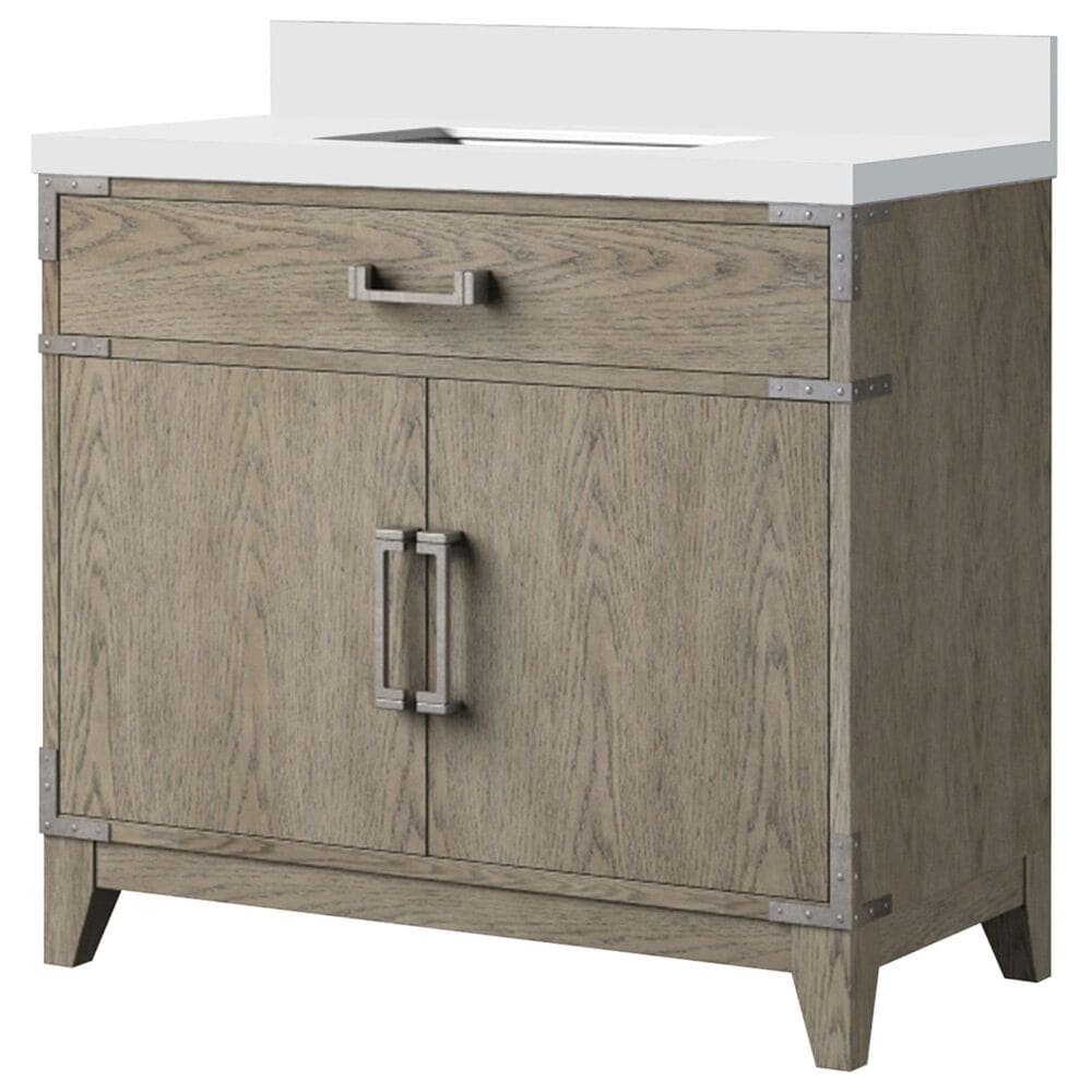 Lexora Home Laurel 36" Single Bathroom Vanity in Grey Oak with White Quartz Top and Rectangular Sink, , large