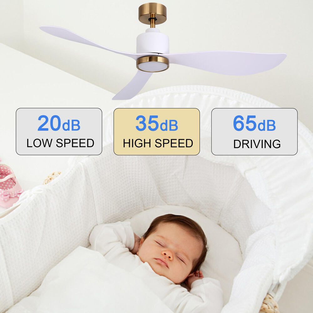 HOMLUX 52" Indoor Ceiling Fan with LED Light in Antique Brass and White, , large