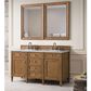 James Martin Vanities Brittany 60" Double Bathroom Vanity in Saddle Brown with 3 cm Carrara White Marble Top and Rectangular Sinks, , large