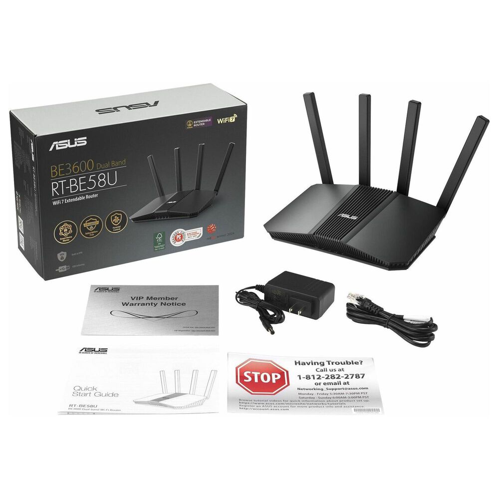 ASUS Dual-Band Wi-Fi 7 AiMesh Extendable Wireless Router in Black, , large