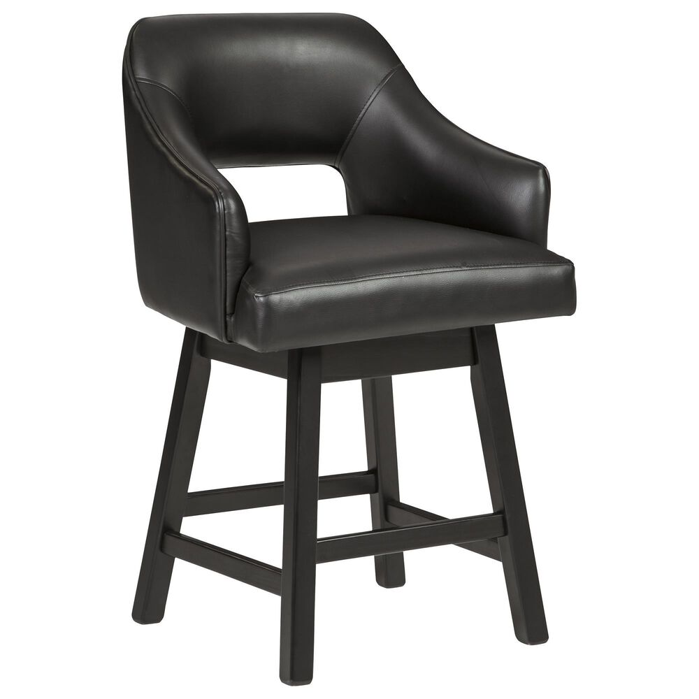 Ashley Tallenger 25" Swivel Counter Stool with Black Cushion in Dark Brown, , large