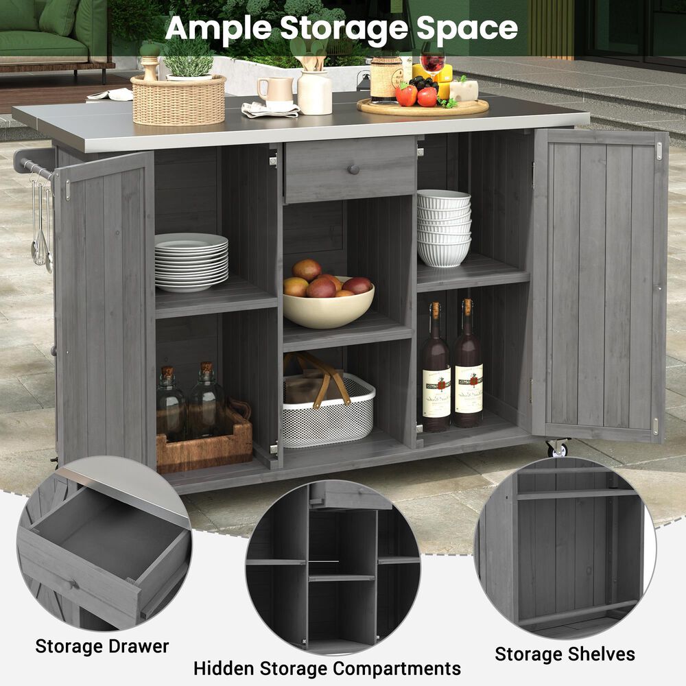 Hearth and Haven Outdoor Kitchen Island with Stainless Steel Top in Grey, , large