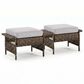 Sunwell Garden Outdoor Ottoman with Beige Cushion in Brown (Set of 2), , large