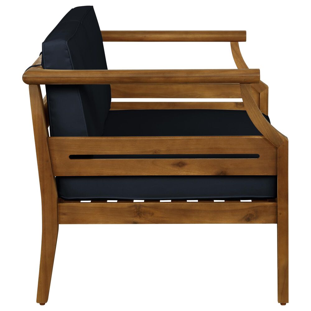 Linon Home Decor Arlen 2-Piece Outdoor Conversation Set with Navy Blue Cushion in Brown, , large