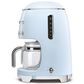 Smeg 47.34 Oz Drip Coffee Maker in Pastel Blue and Polished Chrome, , large