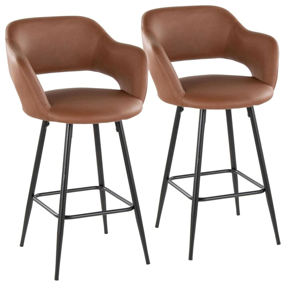 Lumisource Margarite Counter Stool with Brown Cushion in Black (Set of 2), , large