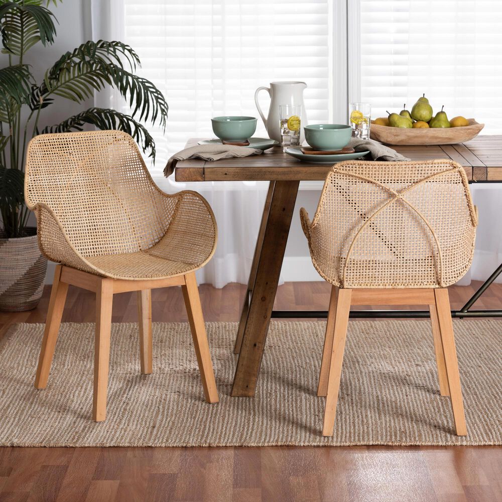 Baxton Studio Ballerina Arm Chair in Natural Brown (Set of 2), , large