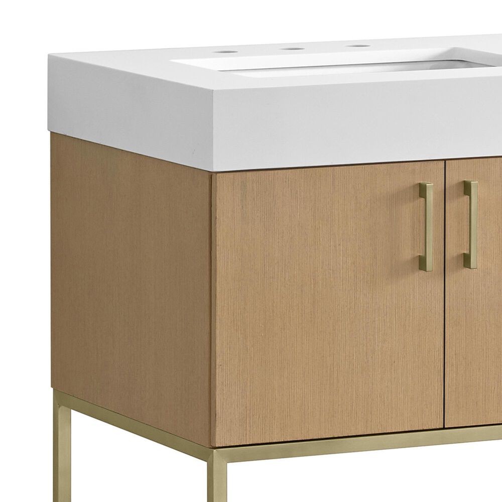 37B Mauri 42" Single Bathroom Vanity with Metal Base in Warm Oak with High-Profile 4" White Composite Stone Top, , large
