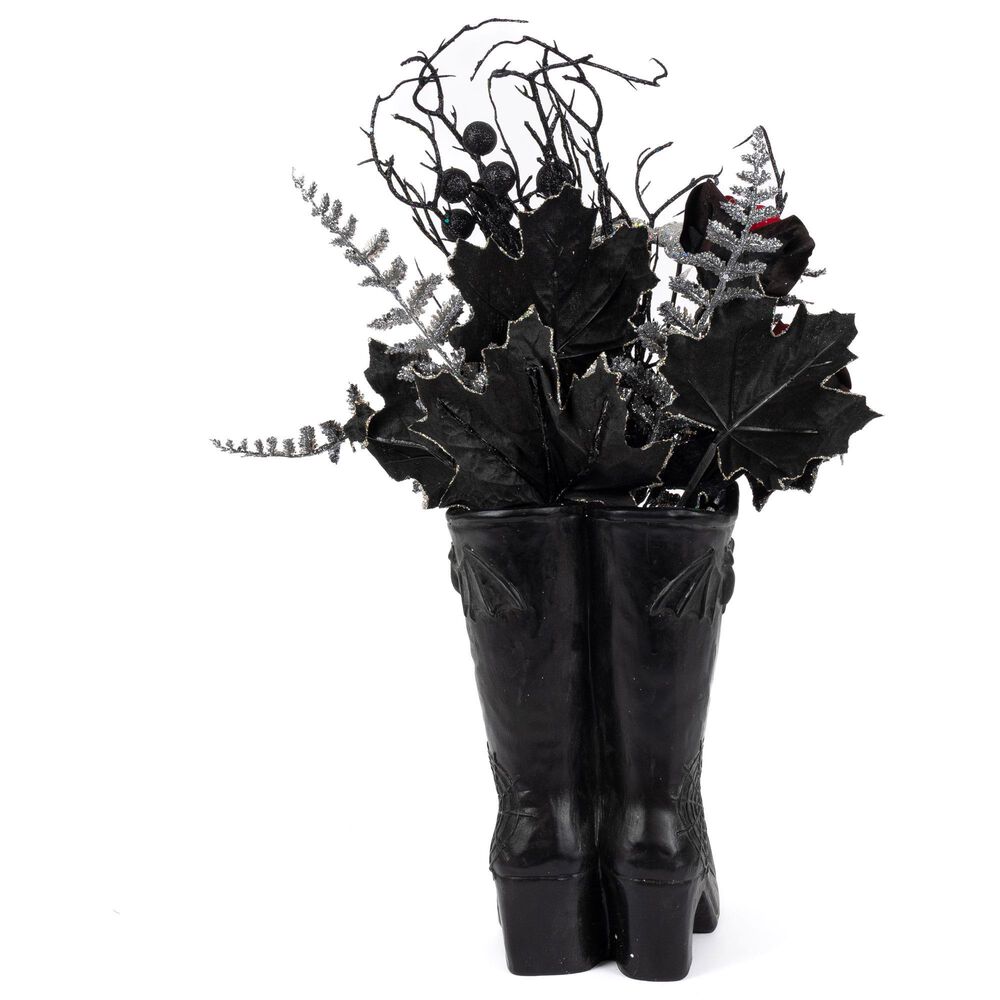 The Gerson Company 22&quot;H Resin Halloween Witch Boots with Floral Arrangement in Black, , large