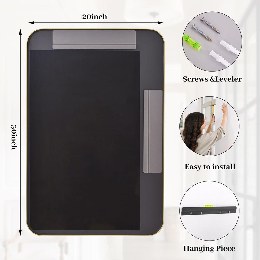 HOMLUX 30" x 20" Rectangular Decorative Wall Mirror in Black, , large