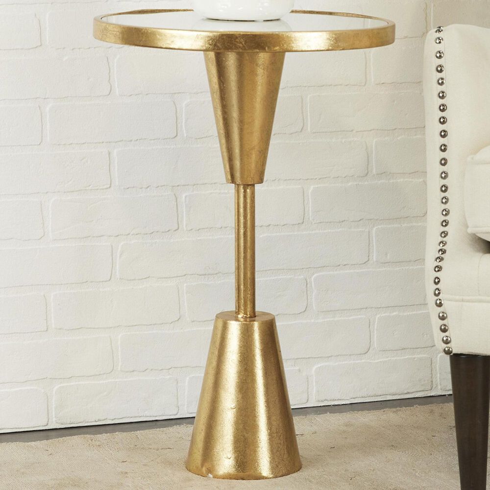 Maple and Jade Accent End Table with Pedestal Base and Mirrored Glass Top in Stain Gold, , large