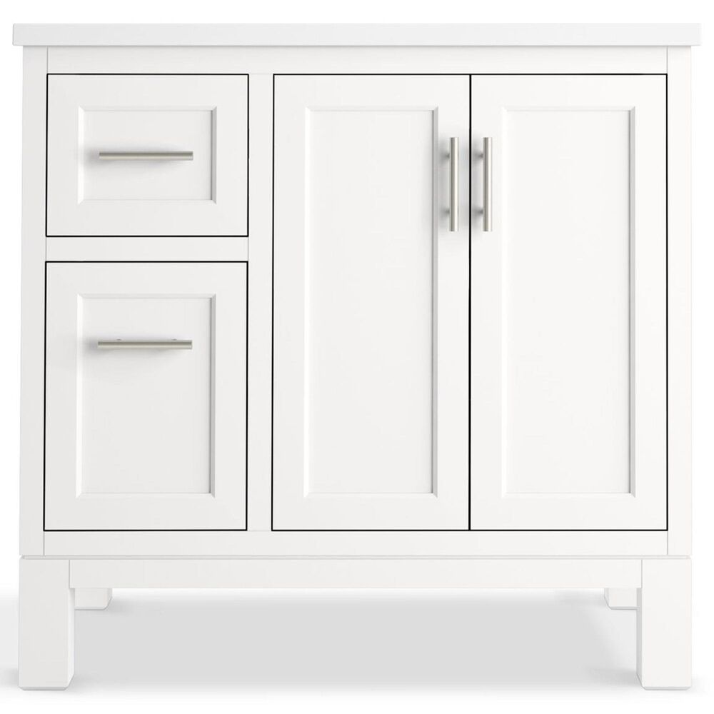 Kohler Quo 36&quot; Single Bathroom Vanity in White with 3 cm Pure White Quartz Top and Oval Sink, , large