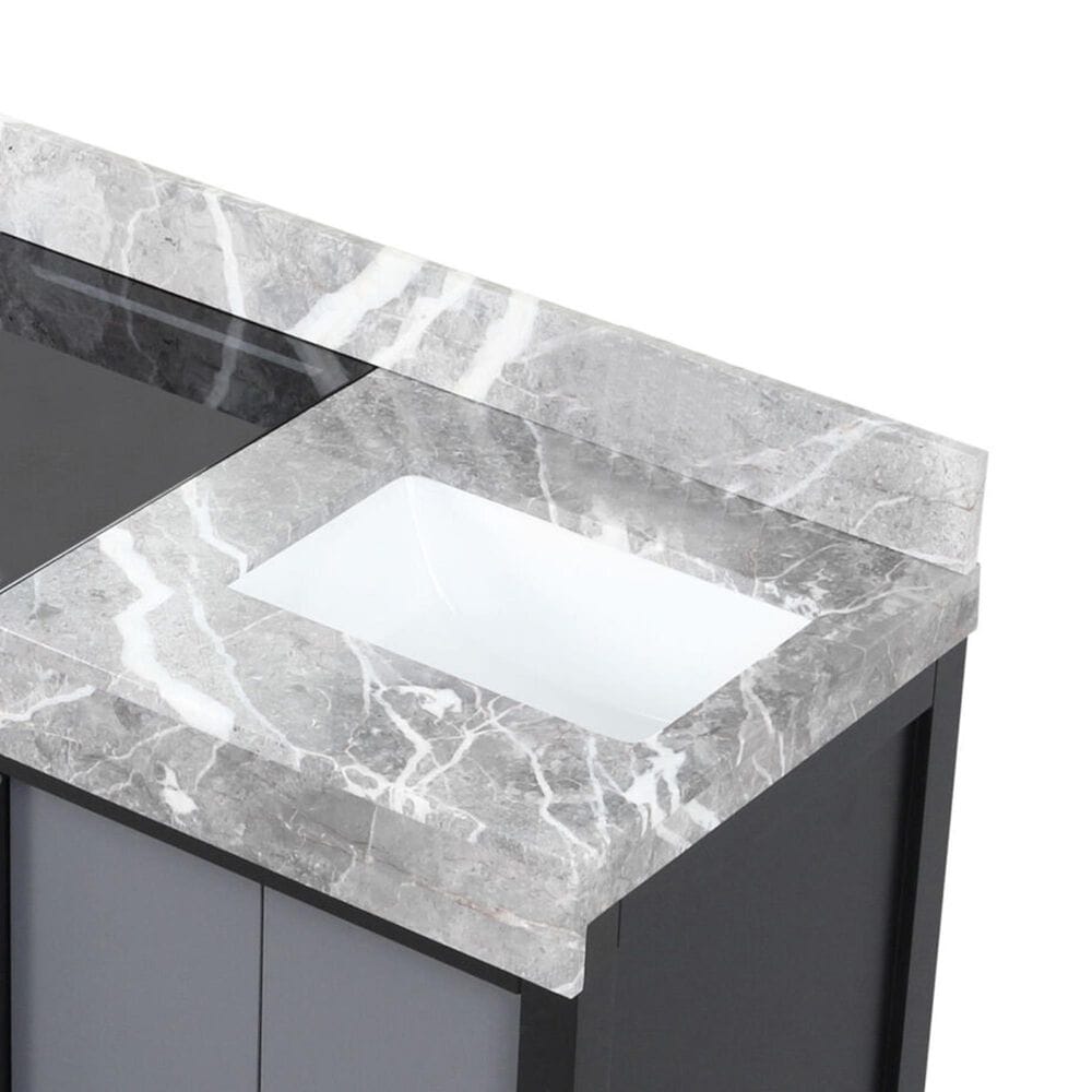 Lexora Home Zilara 55&quot; Double Bathroom Vanity in Black and Grey with 11 cm Castle Grey Marble Top and Rectangular Sinks, , large