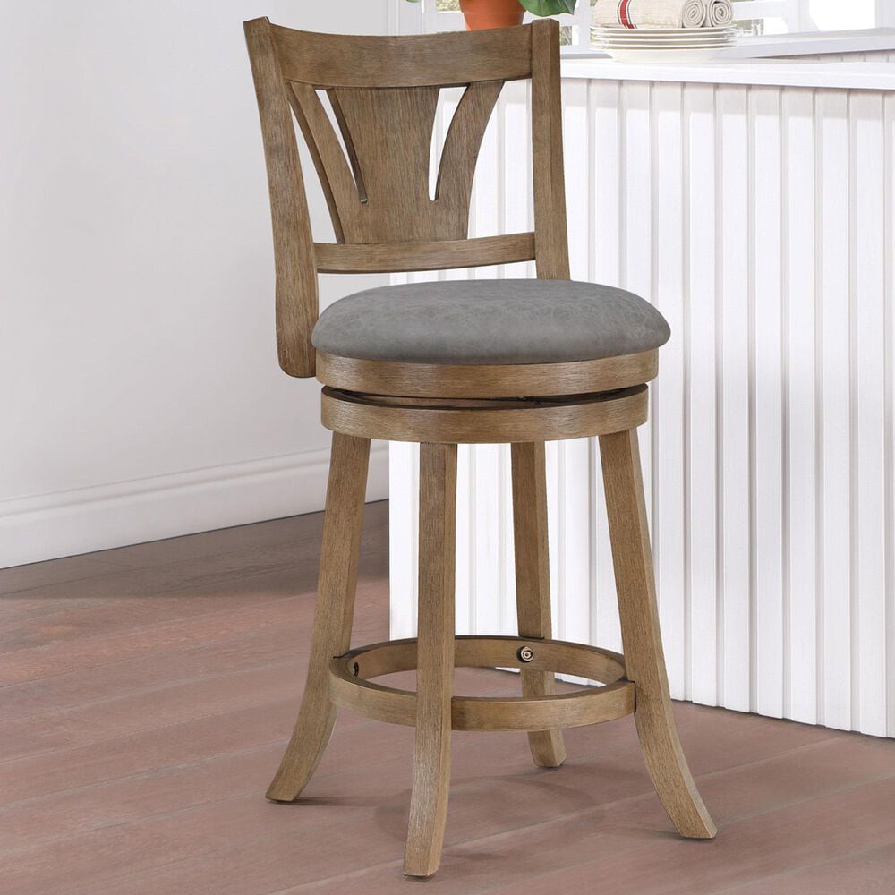 Office Star Products Miller Swivel Counter Stool with Dove Cushion Seat in Medium Oak, , large