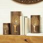 Maple and Jade Tree Cutout Decorative Indoor/Outdoor Candle Lantern in Brushed Copper (Set of 3), , large