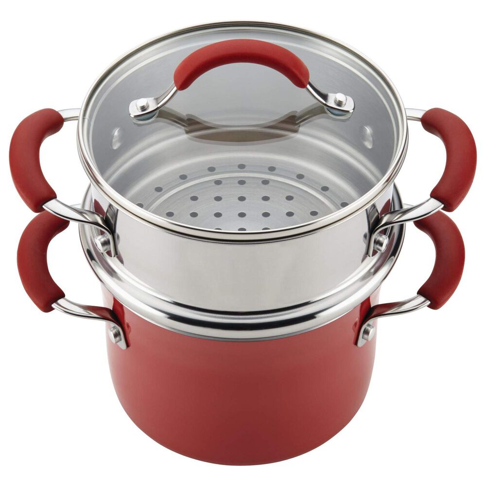 Rachael Ray 3-Quart Covered Steamer Set in Cranberry Red, , large