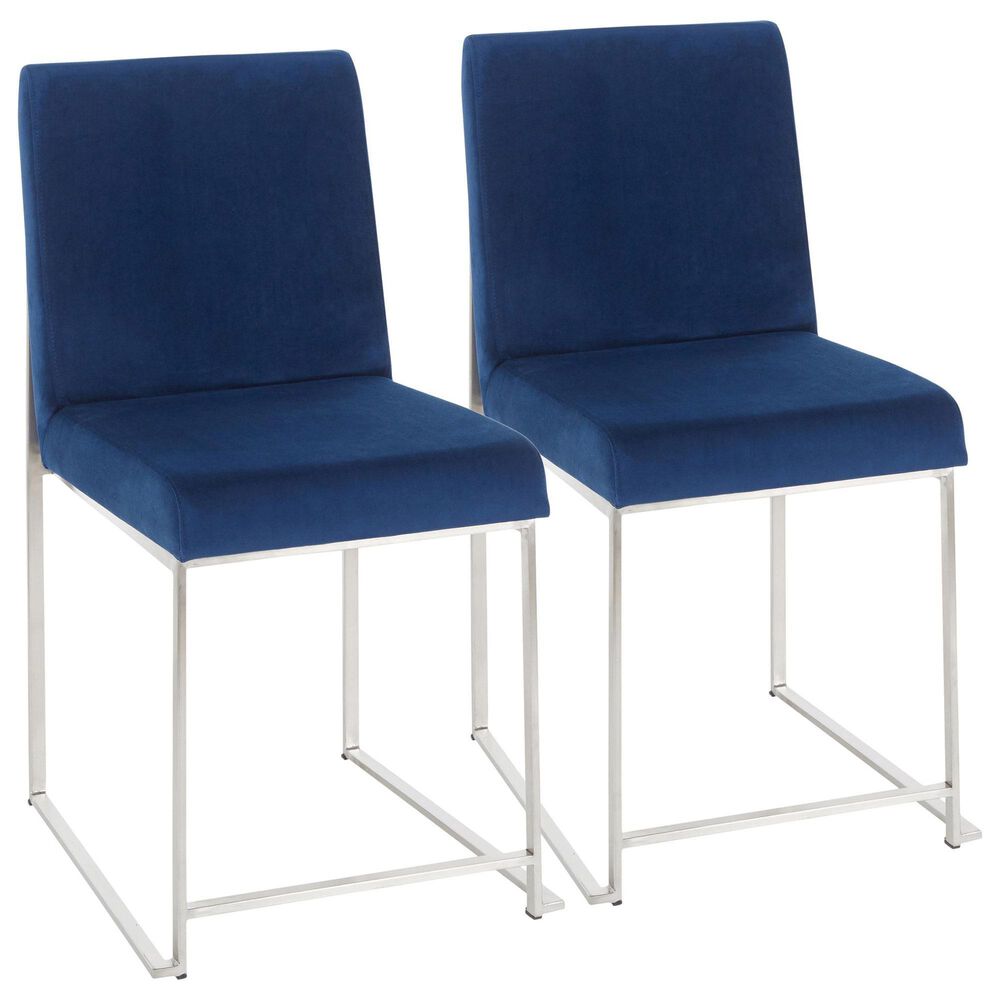 Lumisource Fuji Side Chair with Blue Cushion in Brushed Stainless Steel (Set of 2), , large