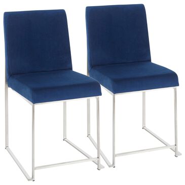 Lumisource Fuji Side Chair with Blue Cushion in Brushed Stainless Steel (Set of 2), , large