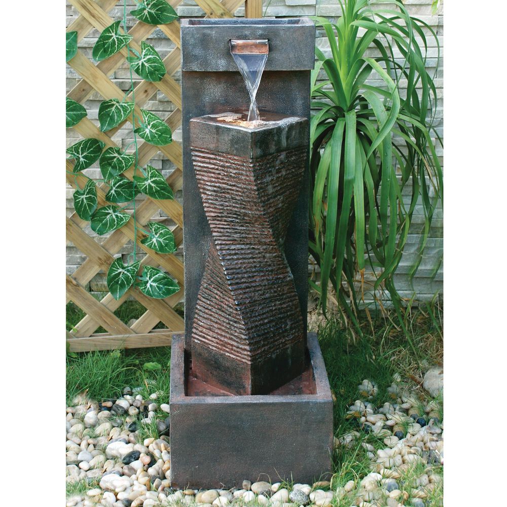 Alfresco Home Spiral Resin Fountain with Light and Pump, , large