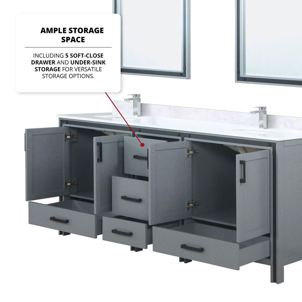 Lexora Home Ziva 80&quot; Double Bathroom Vanity in Dark Grey with 2 cm White Quartz Top and Rectangular Sinks, , large