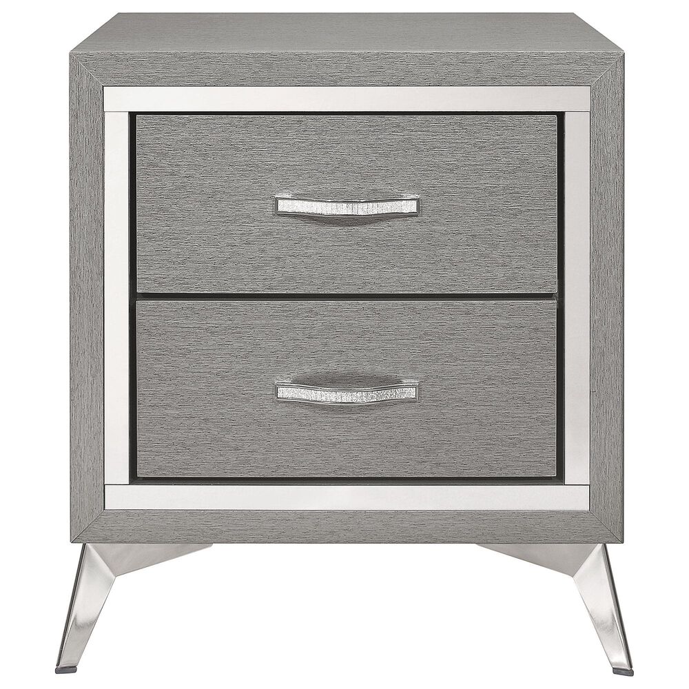 New Heritage Design Huxley King Upholstered Bed and Two Nightstands in Gray, , large