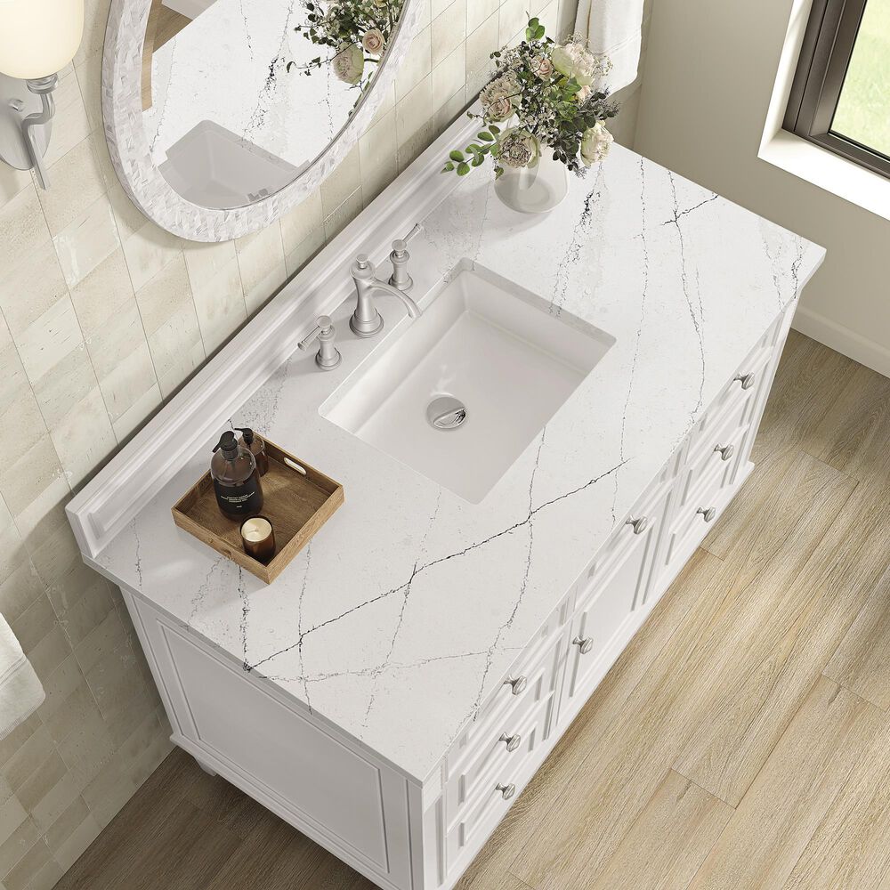 James Martin Vanities Lorelai 48&quot; Single Vanity in Bright White with 3 cm Ethereal Noctis Quartz Top, , large