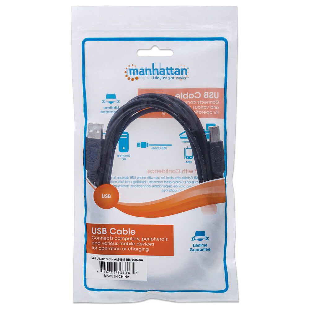 Manhattan 3&#39; USB 2.0, Type-A Male to Type-B Male, 480 Mbps in Black, , large