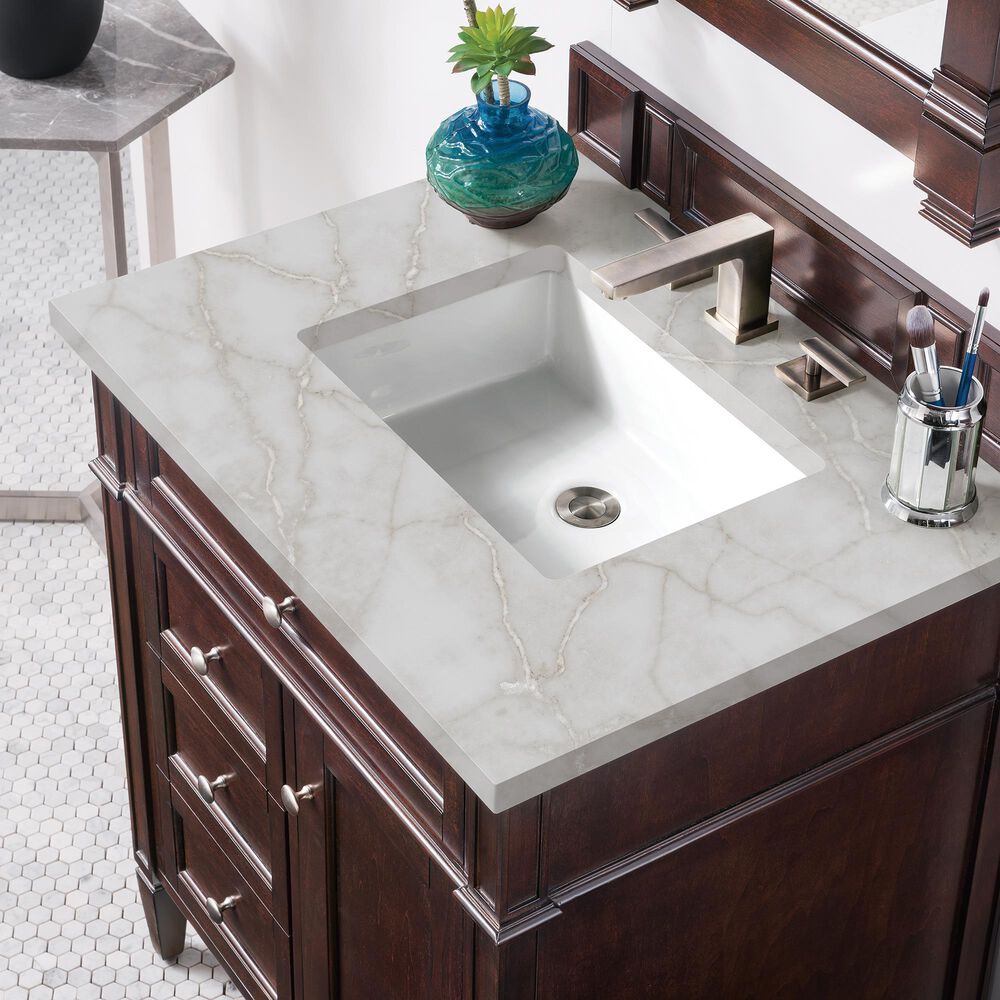 James Martin Vanities Brittany 30&quot; Single Bathroom Vanity in Burnished Mahogany with 3 cm Victorian Silver Quartz Top and Rectangular Sink, , large