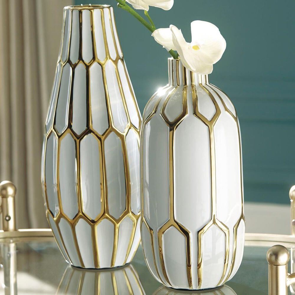 Ashley Mohsen Vase Set in Gold/White &#40;Set of 2&#41;, , large