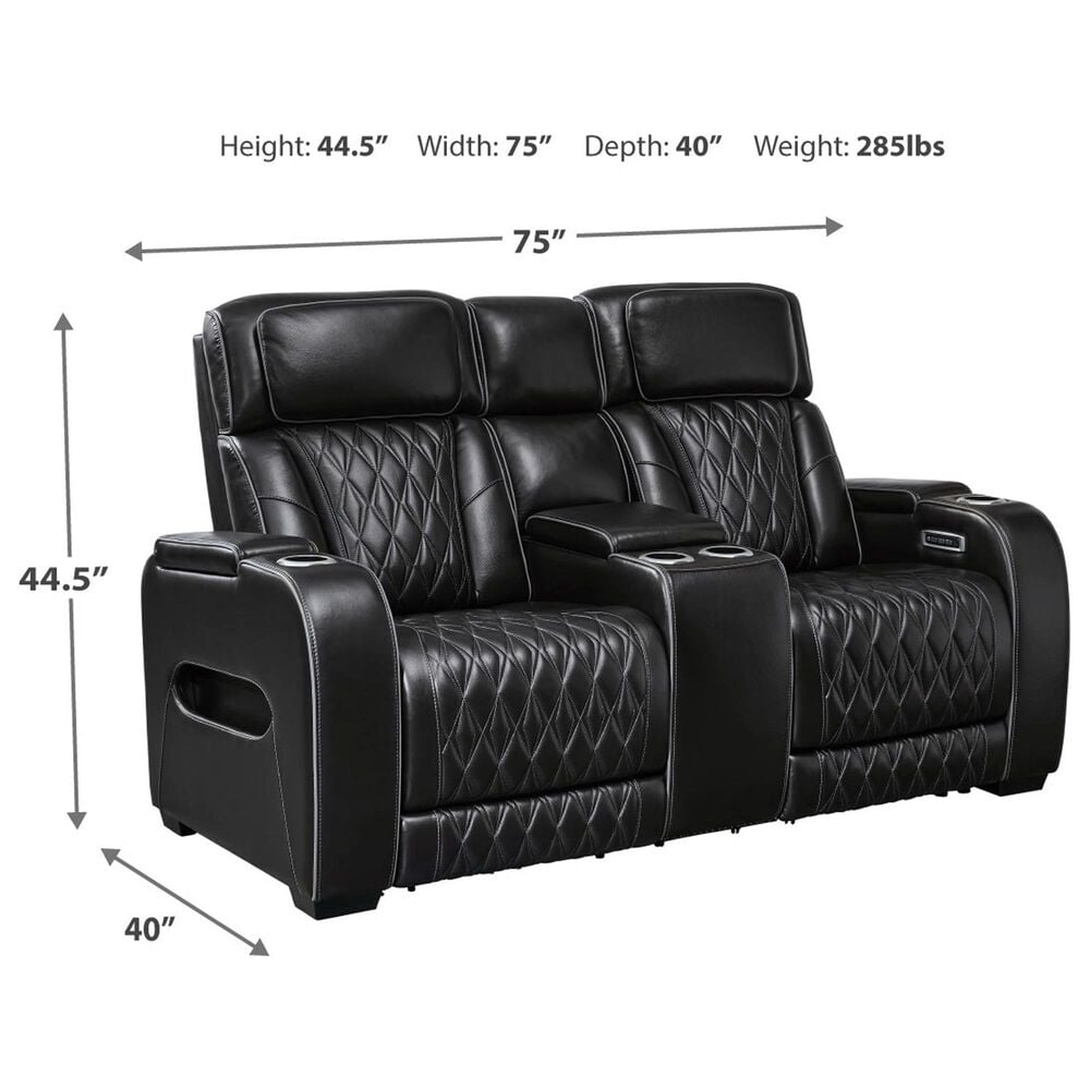 Ashley Boyington Power Reclining Loveseat with Console in Black, , large