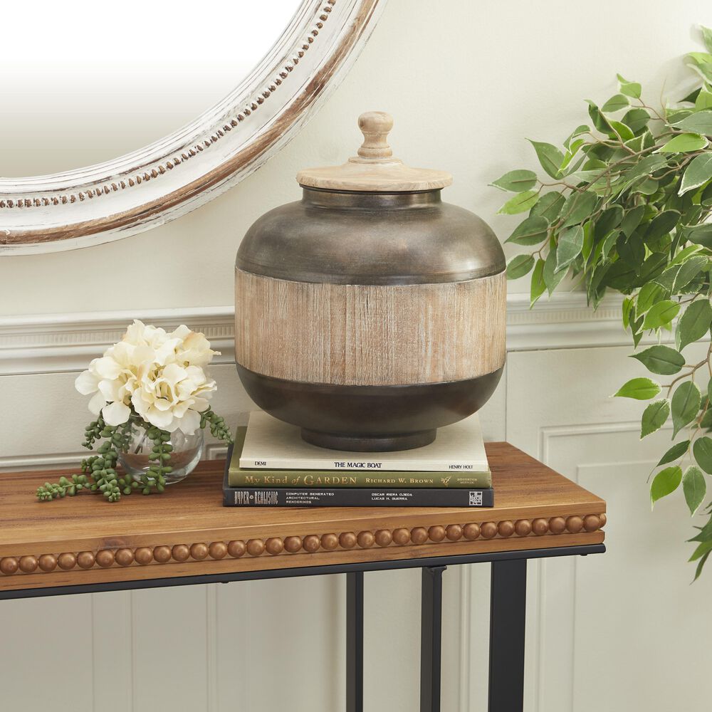 Maple and Jade 12&quot; x 14&quot; Rustic Metal Decorative Jar in Brown, , large